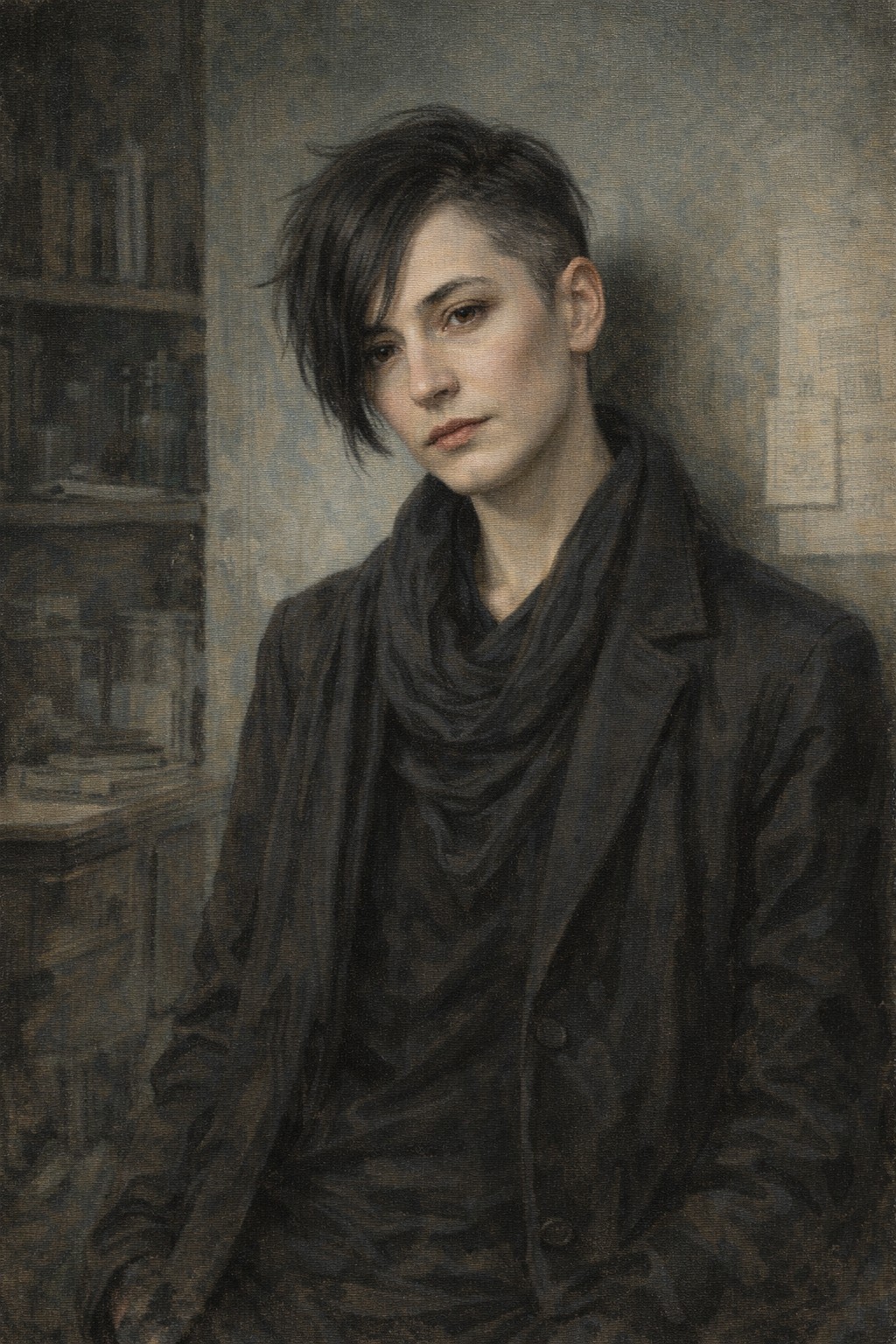 KI-generiertes redaktionelles Porträt von Cass Ferren, einer experimentellen literarischen Persona mit fragmentierter grün ausgeleuchteter Komposition.