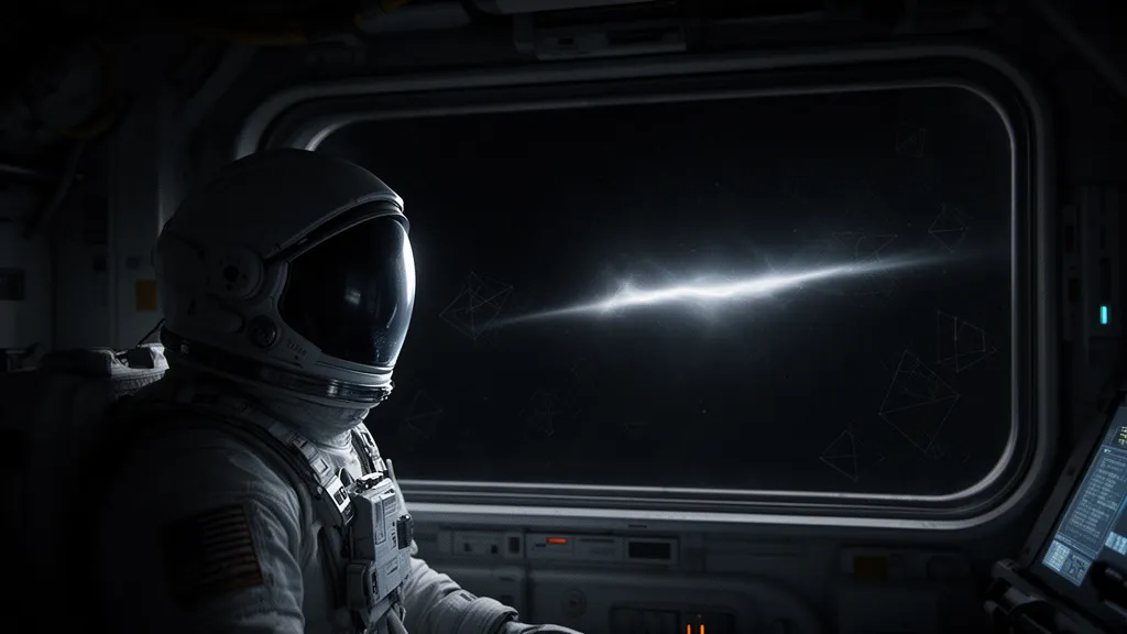 Ein einsamer Astronaut betrachtet ein seltsames Signal auf einer Raumstation.